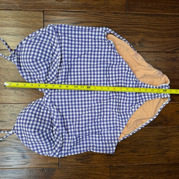 J. Crew NWT Plunge One Piece Gingham Swimsuit Size 22 Purple & White Seersucker - Picture 7 of 14